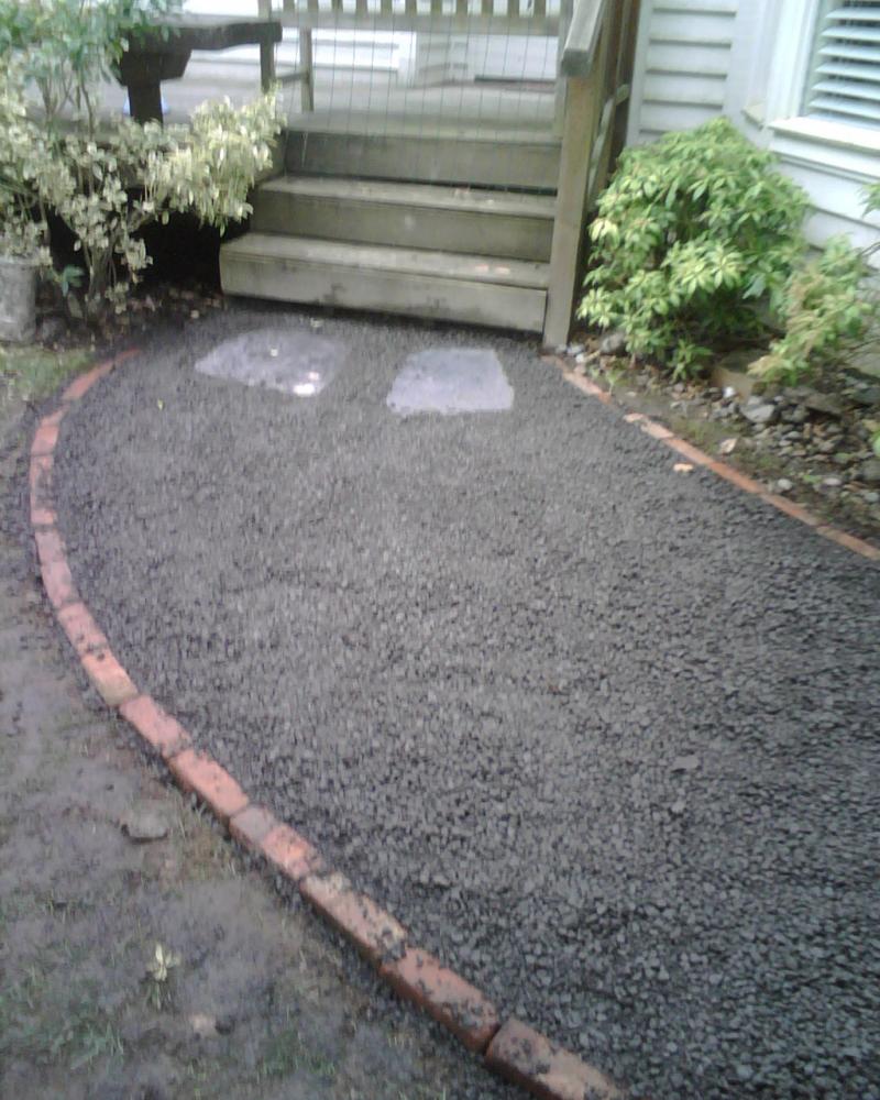 crushed dark 5/8th minus in brick border